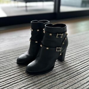 Valentino Rockstud Black Leather Ankle Boot